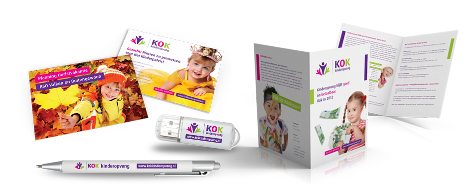 Ontwerp logo, huisstijl, website, reclame en drukwerk KOK kinderopvang Katwijk