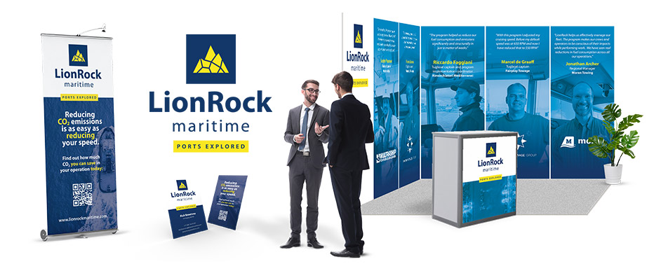 Ontwerp beurspromotie voor LionRock Maritime - Ontwerp beursstand, panelen en rollup banners.
